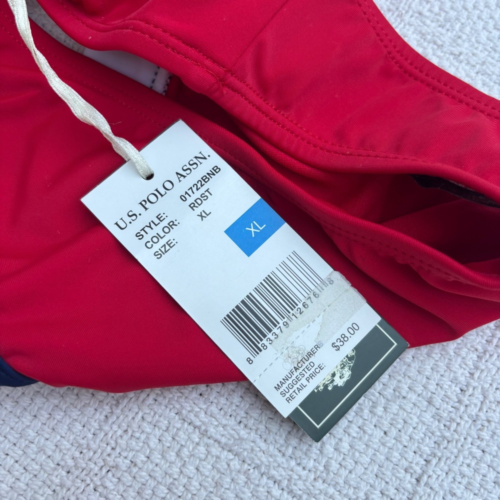 Women's XL Y2K US POLO ASSN Red Navy Blue Striped Gold O-Ring Bikini Bottoms NWT - Picture 6 of 6